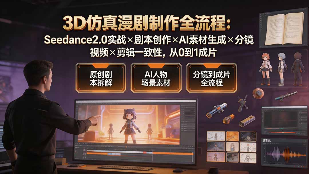 3D仿真漫剧制作全流程：Seedance2.0实战×剧本创作×AI素材生成×分镜视频×剪辑一致性，从0到1成片-heixxmi