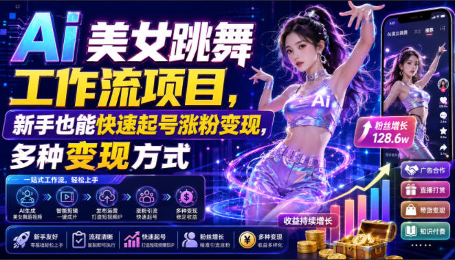 Ai美女跳舞工作流项目，新手也能快速起号涨粉变现，多种变现方式-heixxmi