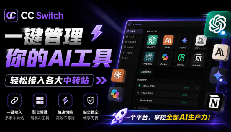 一键给Chatgpt、Codex、Claude接入地第三方中转站，CC Switch统一管理你的AI编程工具工作流-heixxmi
