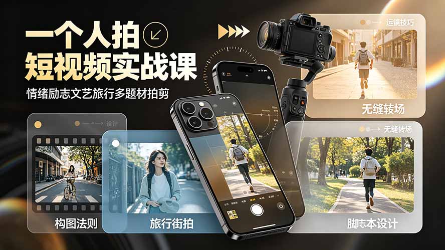 一个人拍短视频实战课：情绪励志文艺旅行多题材×五大景别×黄金构图×八大运镜，从拍摄到成片高效创作-heixxmi