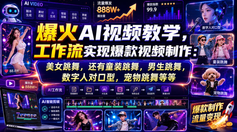 爆火AI视频教学，工作流实现爆款视频制作：美女跳舞，还有童装跳舞，男生跳舞，数字人对口型，宠物跳舞等等-heixxmi