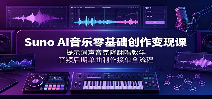 Suno AI音乐零基础创作变现课：提示词声音克隆翻唱教学，音频后期单曲制作接单全流程-heixxmi