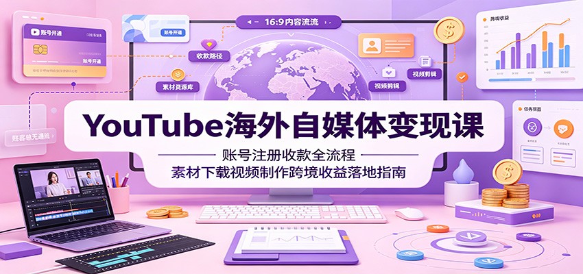 YouTube海外自媒体变现课：账号注册收款全流程，素材下载视频制作跨境收益落地指南-heixxmi