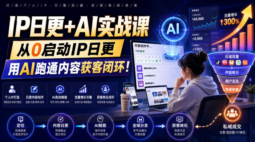 IP日更+AI实战课，从0启动IP日更，IP置顶视频制作+100条选题库搭建+10条日更规划，用AI跑通内容获客闭环!-heixxmi