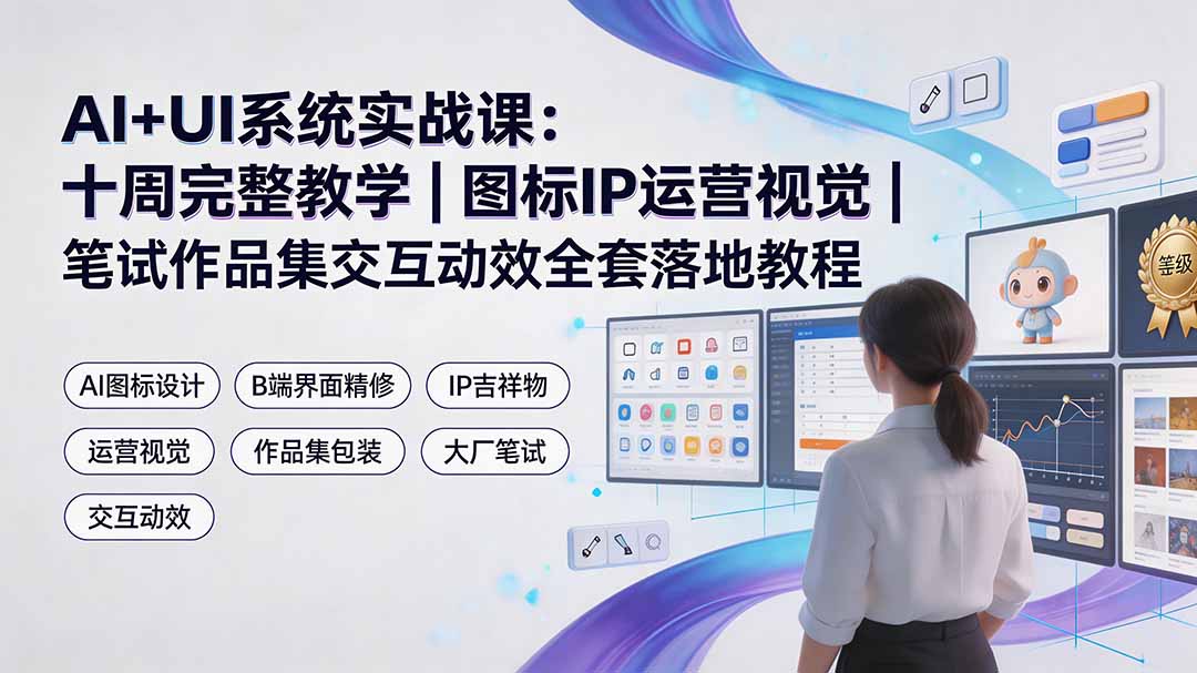 AI+UI系统实战课：十周完整教学｜图标IP运营视觉｜笔试作品集交互动效全套落地教程-heixxmi