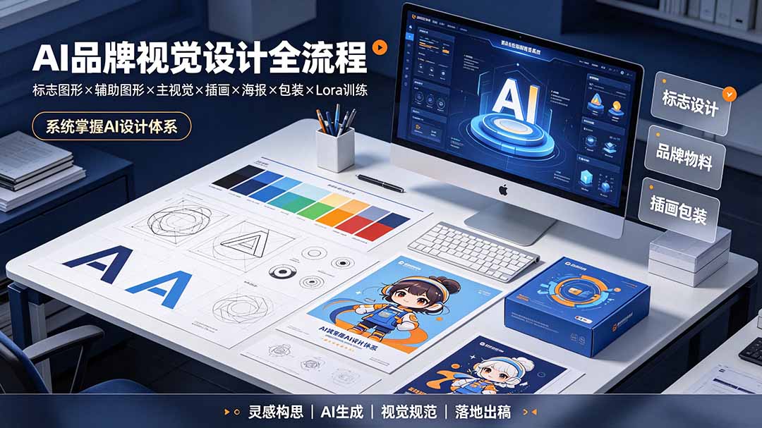 AI品牌视觉设计全流程：标志图形×辅助图形×主视觉×插画×海报×包装×Lora训练，系统掌握AI设计体系-heixxmi