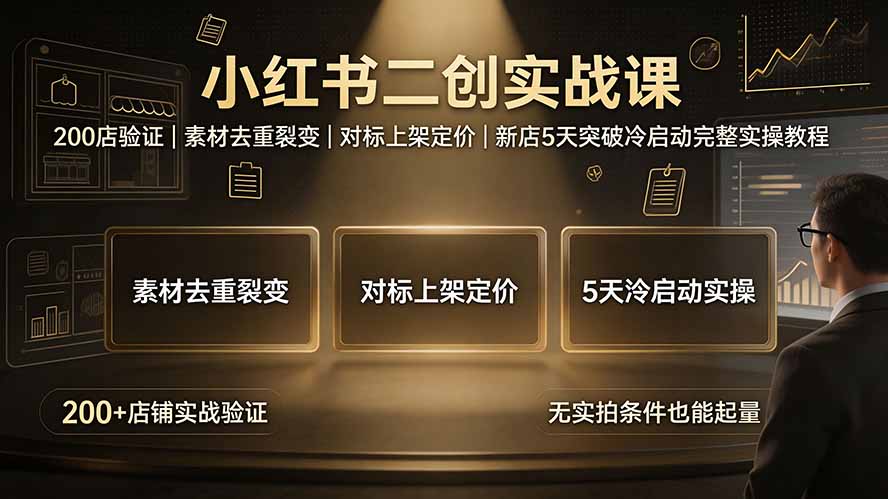 小红书二创实战课：200店验证｜素材去重裂变｜对标上架定价｜新店5天突破冷启动完整实操教程-heixxmi