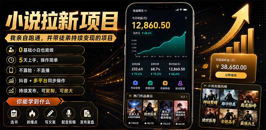 抖音及多平台小说拉新项目：我亲自跑通并持续带徒弟实操｜0基础小白5天上手快速变现-heixxmi