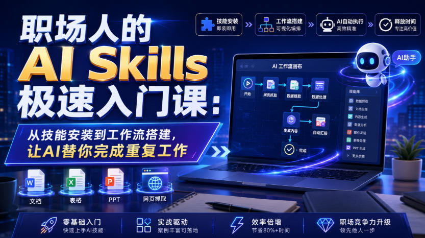 职场人的AI Skills极速入门课：从技能安装到工作流搭建，让AI替你完成重复工作-heixxmi