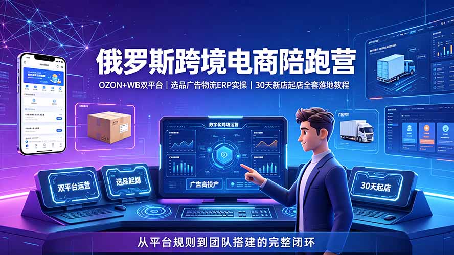2026俄罗斯跨境电商陪跑营：OZON+WB双平台｜选品广告物流ERP实操｜30天新店起店全套落地教程-heixxmi