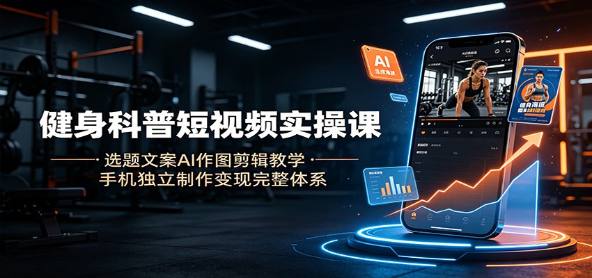 健身科普短视频实操课：选题文案AI作图剪辑教学，手机独立制作变现完整体系-heixxmi