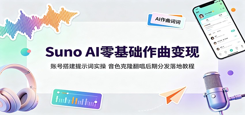 Suno AI零基础作曲变现：账号搭建提示词实操，音色克隆翻唱后期分发落地教程-heixxmi