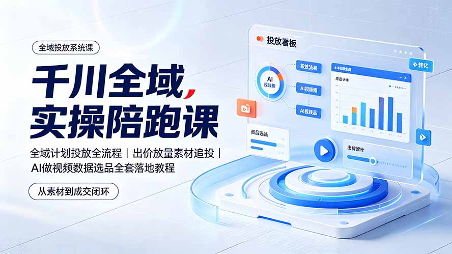 千川全域实操陪跑课：全域计划投放全流程｜出价放量素材追投｜AI做视频数据选品全套落地教程-heixxmi