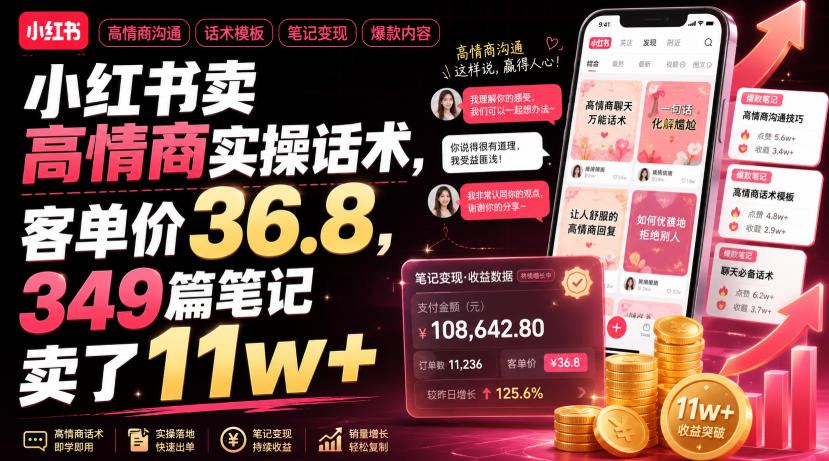 小红书卖高情商实操话术，客单价36.8，349篇笔记卖了11w+！-heixxmi