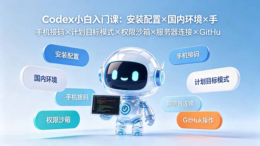 Codex小白入门课：安装配置×国内环境×手机接码×计划目标模式×权限沙箱×服务器连接×GitHub操作-heixxmi