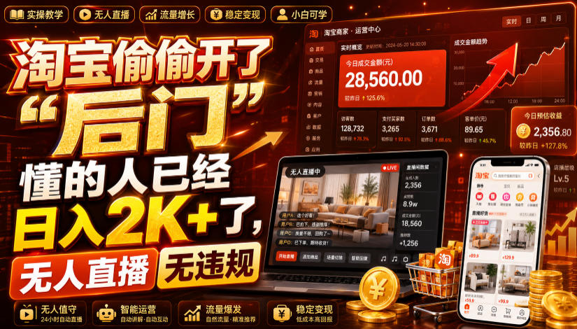 淘宝偷偷开了“后门”，懂的人已经日入2K+了，无人直播无违规，一台电脑=一家24小时营业的线上门店【揭秘】-heixxmi
