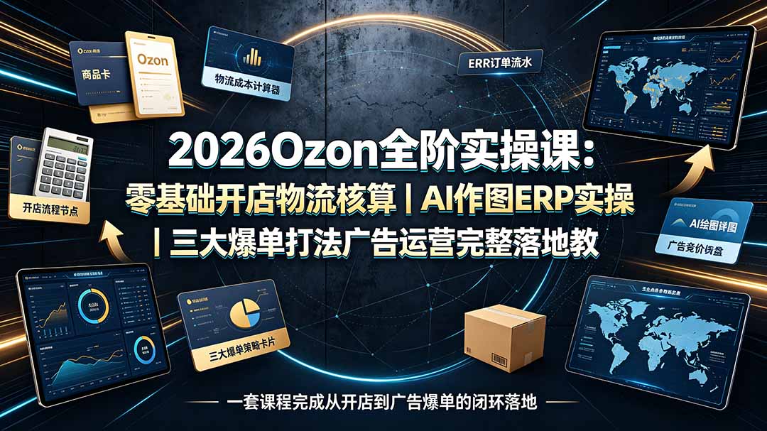 2026Ozon全阶实操课：零基础开店物流核算｜AI作图ERP实操｜三大爆单打法广告运营完整落地教程-heixxmi