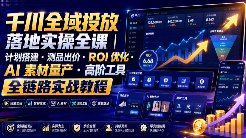千川全域投放落地实操全课｜计划搭建・测品出价・ROI优化・AI素材量产・高阶工具全链路实战教程-heixxmi