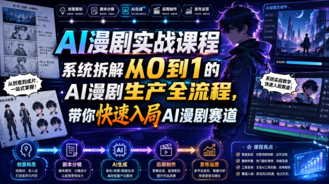 AI漫剧实战课程，系统拆解从0到1的AI漫剧生产全流程，带你快速入局AI漫剧赛道-heixxmi