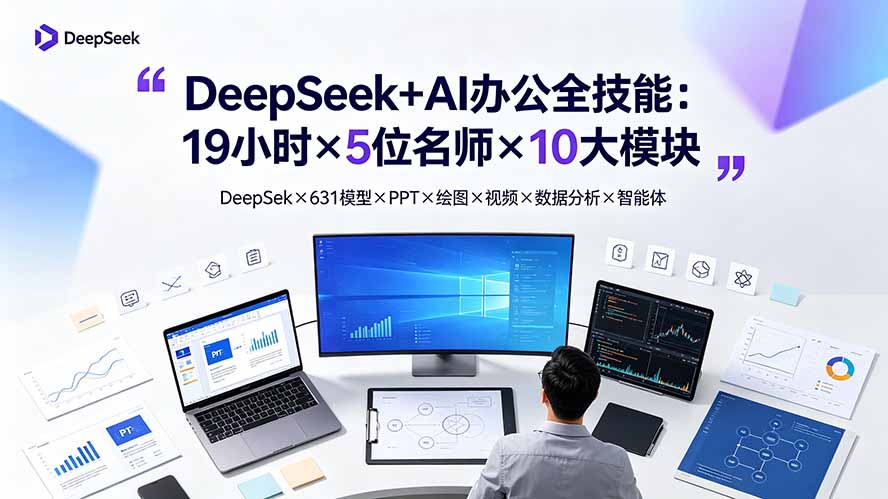 DeepSeek+AI办公全技能：19小时×5位名师×10大模块，DeepSeek×631模型×PPT×绘图×视频×数据分析×智能体-heixxmi
