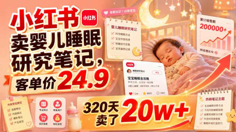 小红书卖婴儿睡眠研究笔记，客单价24.9，320天卖了20w+-heixxmi