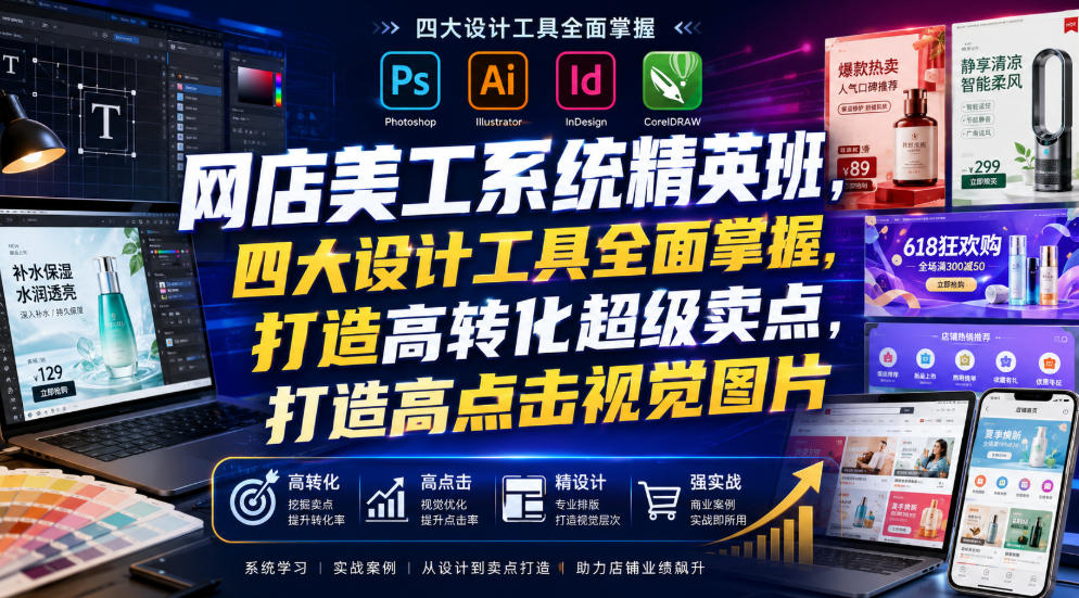 网店美工系统精英班，四大设计工具全面掌握，打造高转化超级卖点，打造高点击视觉图片(2026年7月)-heixxmi