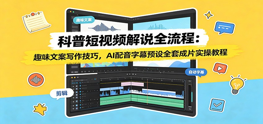 科普短视频解说全流程：趣味文案写作技巧，AI配音字幕预设全套成片实操教程-heixxmi