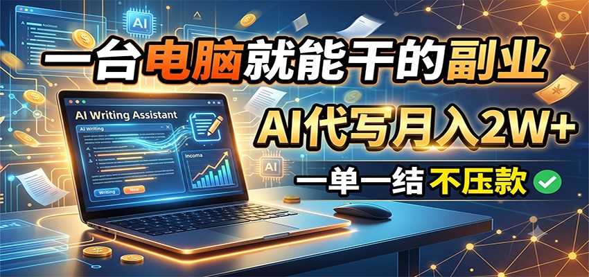 一台电脑就能干的副业，AI代写月入2W+，一单一结不压款-heixxmi