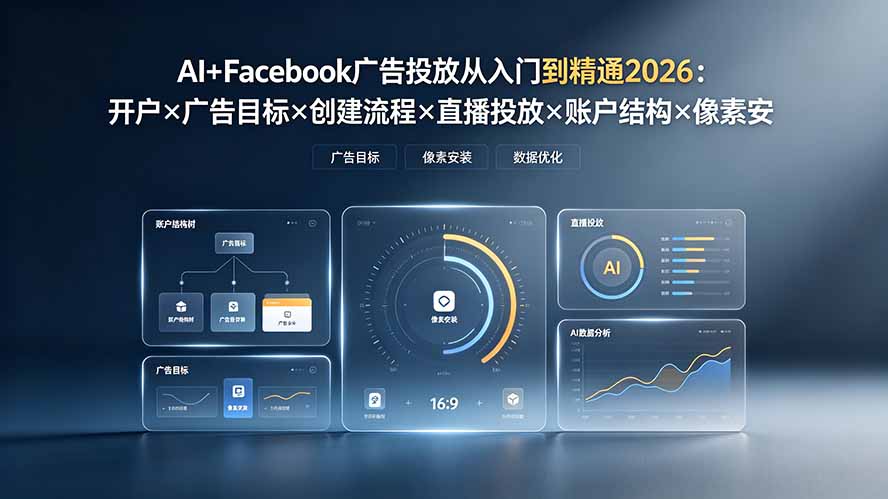 AI+Facebook广告投放从入门到精通2026：开户×广告目标×创建流程×直播投放×账户结构×像素安装×AI赋能-heixxmi