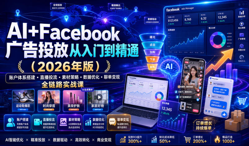 AI+Facebook广告投放从入门到精通(2026年版)｜账户体系搭建・直播投流・素材策略・数据优化・聊单变现全链路实战课-heixxmi