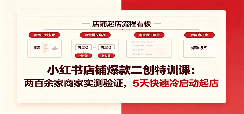 小红书店铺爆款二创特训课：两百余家商家实测验证，5天快速冷启动起店-heixxmi