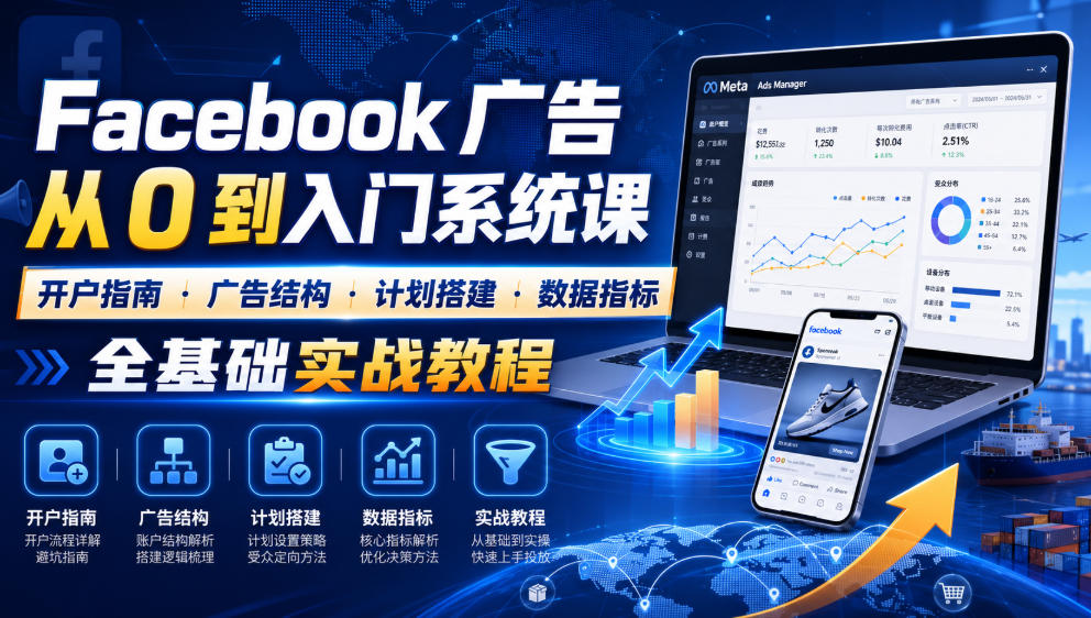 Facebook广告新手从0到入门系统课｜开户指南・广告结构・计划搭建・数据指标全基础实战教程-heixxmi