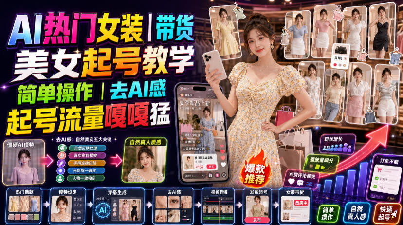 AI热门女装带货丨美女起号教学，简单操作，去AI感，起号流量嘎嘎猛-heixxmi