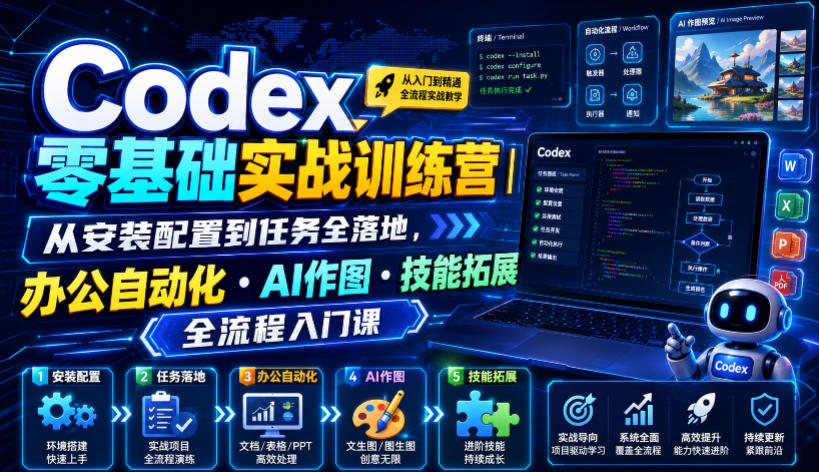 Codex零基础实战训练营｜从安装配置到任务全落地，办公自动化・AI作图・技能拓展全流程入门课-heixxmi