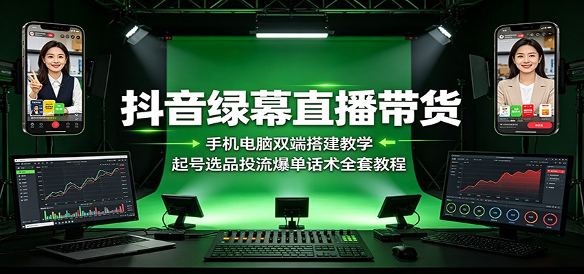 抖音绿幕直播带货：手机电脑双端搭建教学，起号选品投流爆单话术全套教程-heixxmi