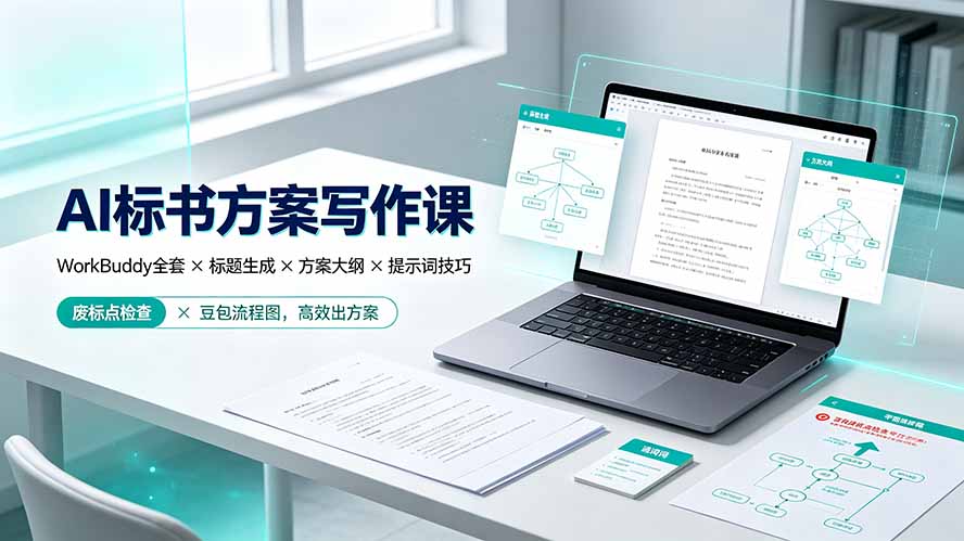 AI标书方案写作课：WorkBuddy全套×标题生成×方案大纲×提示词技巧×废标点检查×豆包流程图，高效出方案-heixxmi