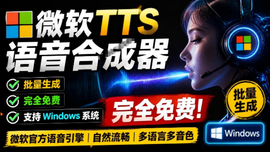 微软TTS免费语音配音生成器，完全免费，支持多语音、多音色选择，Windows系统专用TTS语音合成器-heixxmi