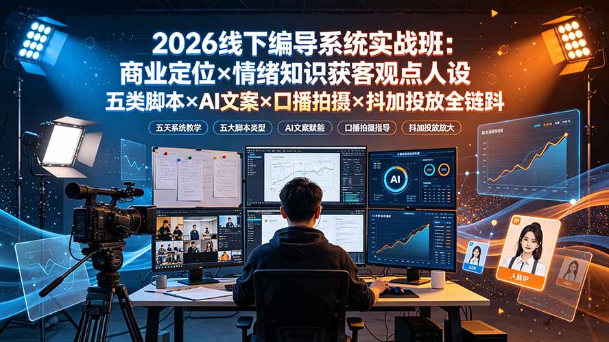 2026线下编导系统实战班：商业定位×情绪知识获客观点人设五类脚本×AI文案×口播拍摄×抖加投放全链路-heixxmi
