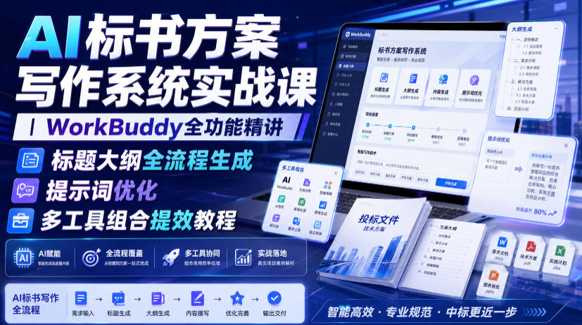 AI标书方案写作系统实战课｜WorkBuddy全功能精讲・标题大纲全流程生成・提示词优化・多工具组合提效教程-heixxmi