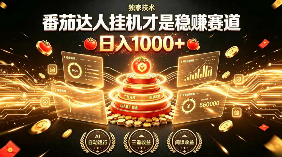 别再瞎找副业！番茄达人挂G才是稳賺赛道，日入1000+，全程傻瓜式操作，可矩阵放大【揭秘】-heixxmi