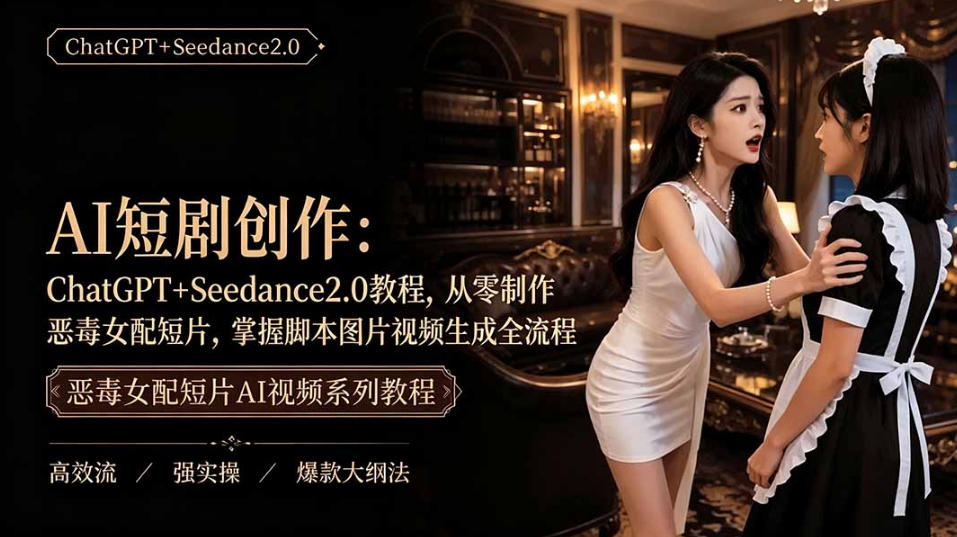 AI短剧从零创作实战课｜ChatGPT脚本撰写+Seedance2.0视频生成，恶毒女配短剧全流程教程-heixxmi