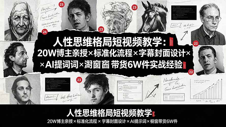 人性思维格局短视频教学：20W博主亲授×标准化流程×字幕封面设计×AI提示词×橱窗带货6W件实战经验-heixxmi