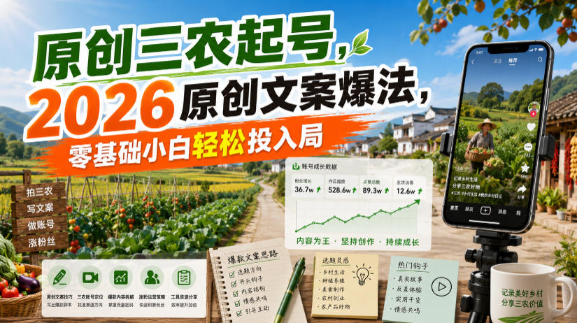原创三农起号，2026原创文案爆法，零基础小白轻松投入局-heixxmi