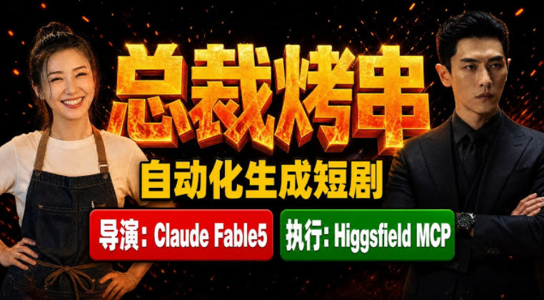 Claude Fable5担任导演+Higgsfield MCP落地执行｜《总裁烤串》真人质感短剧全自动AI生成全流程教学-heixxmi