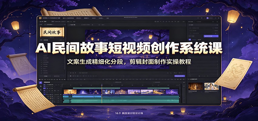 AI民间故事短视频创作系统课：文案生成精细化分段，剪辑封面制作实操教程-heixxmi