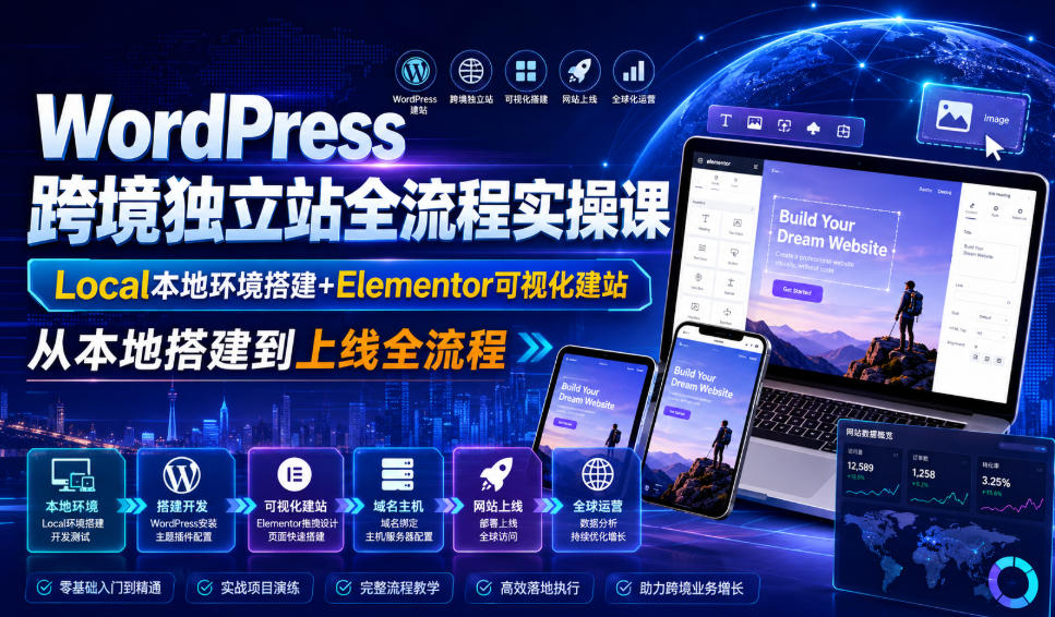 WordPress跨境独立站全流程实操课｜Local本地环境搭建+Elementor可视化建站，从本地搭建到上线全流程-heixxmi