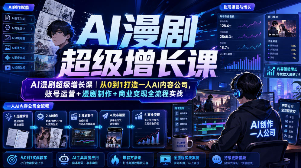 AI漫剧超级增长课｜从0到1打造一人AI内容公司，账号运营+漫剧制作+商业变现全流程实战-heixxmi