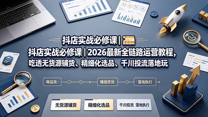 抖店实战必修课｜2026最新全链路运营教程，吃透无货源铺货、精细化选品、千川投流落地玩法-heixxmi