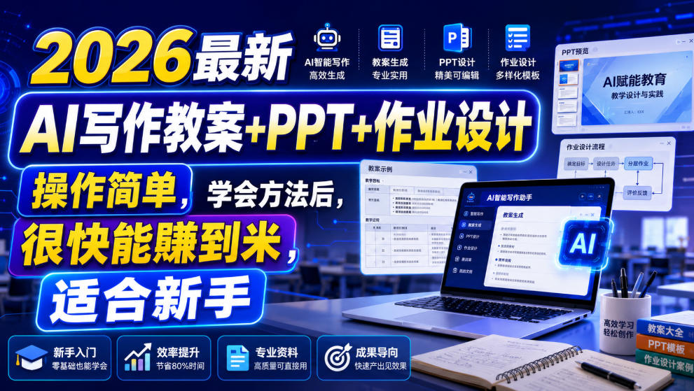 2026最新AI写作教案+PPT+作业设计，操作简单，学会方法后，很快能賺到米，适合新手-heixxmi