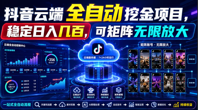 Dy云端全自动挖金项目，稳定日入几百，可矩阵无限放大！【揭秘】-heixxmi